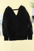 Sexy V Neck Surplice Hollow-Out Sweater With Lace Sleeves